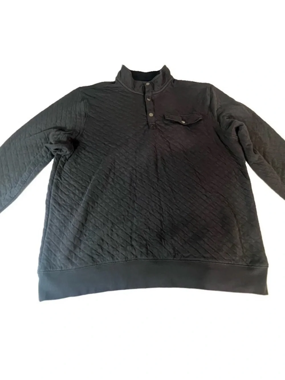 Goodfellow & Co Quilted Crewneck Pullover - Navy with Metal Snap Placket